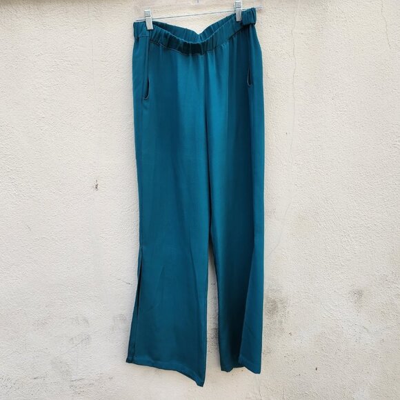 FIORLA Forte Split Hem Turquoise Silk Pants - Picture 2 of 8
